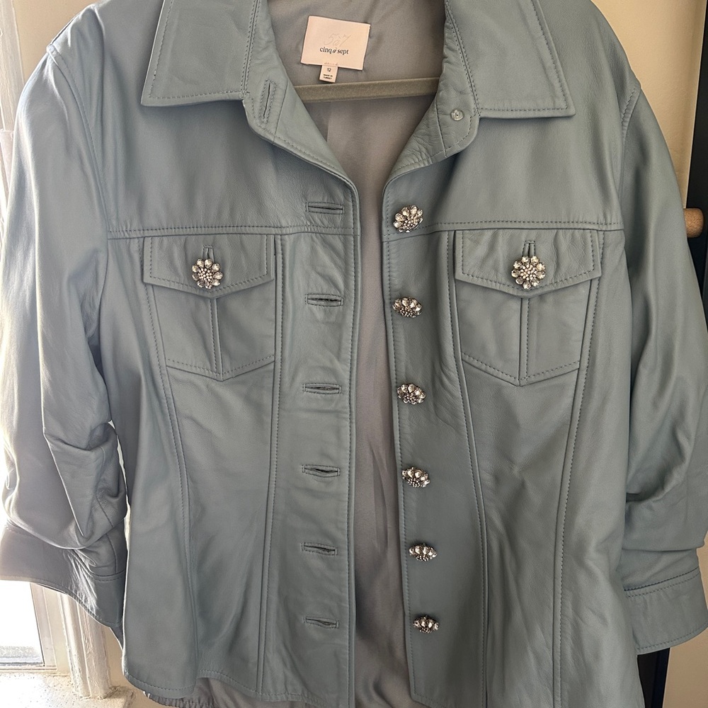 Cinq à SeptJeweled Scrunched Canyon Leather Jacket NEW no tags.